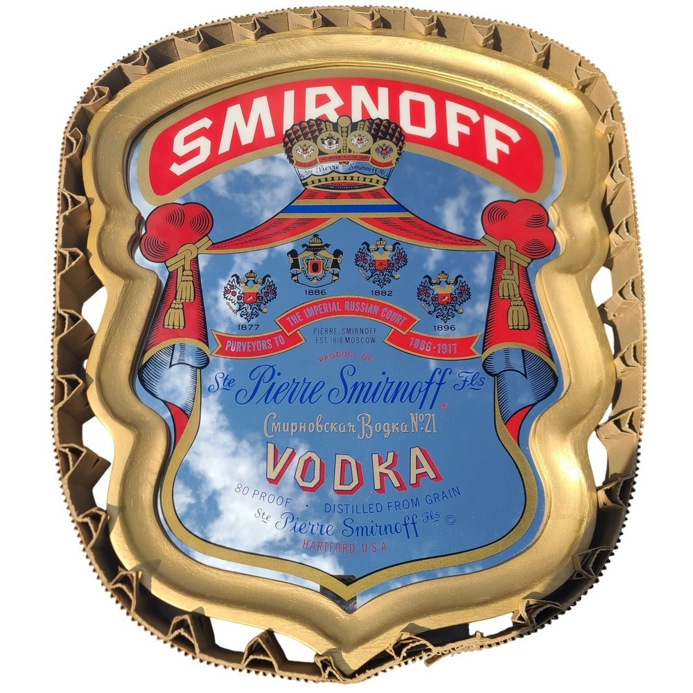 Vintage Smirnoff Vodka Bar Mirror Imperial Russian Court Gold Shield Brytone NYC